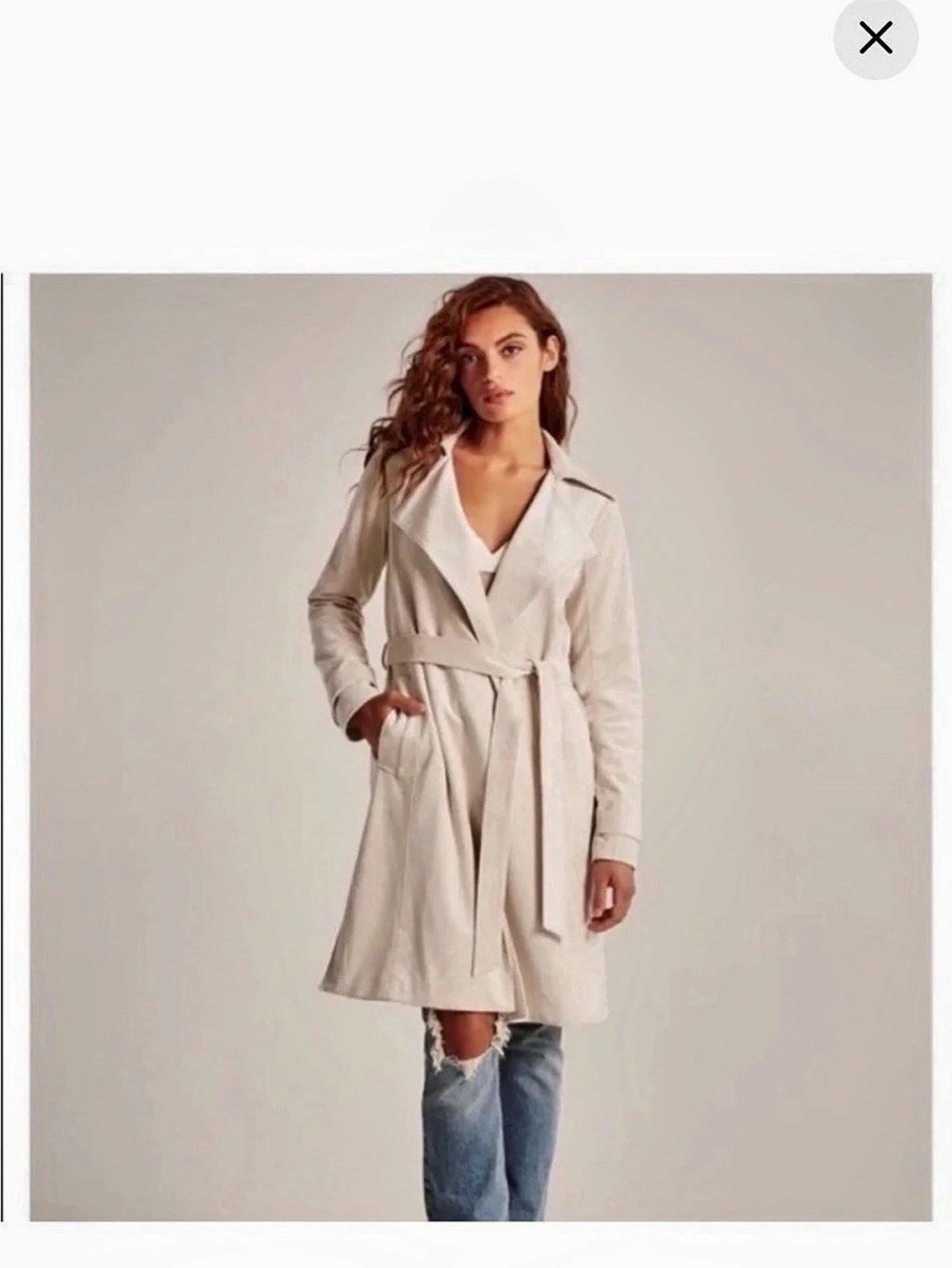Abercrombie & Fitch Vegan Suede Trench Coat Cream Medium